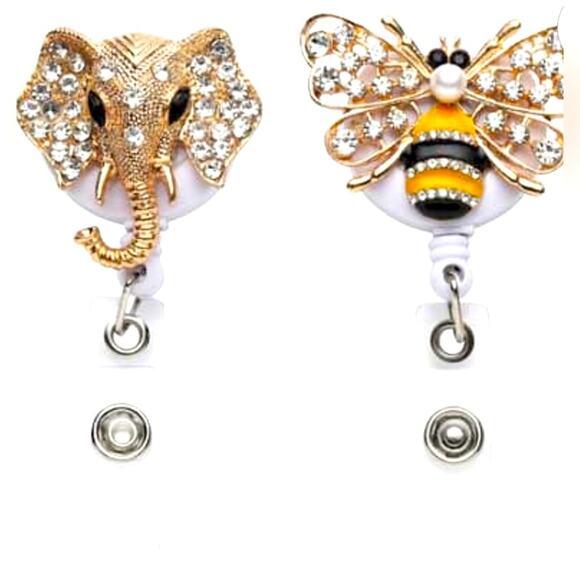 Set of 2 Name Badges. 1 Elephant and 1 Bee in Silvertone and Goldtone. - Picture 1 of 5